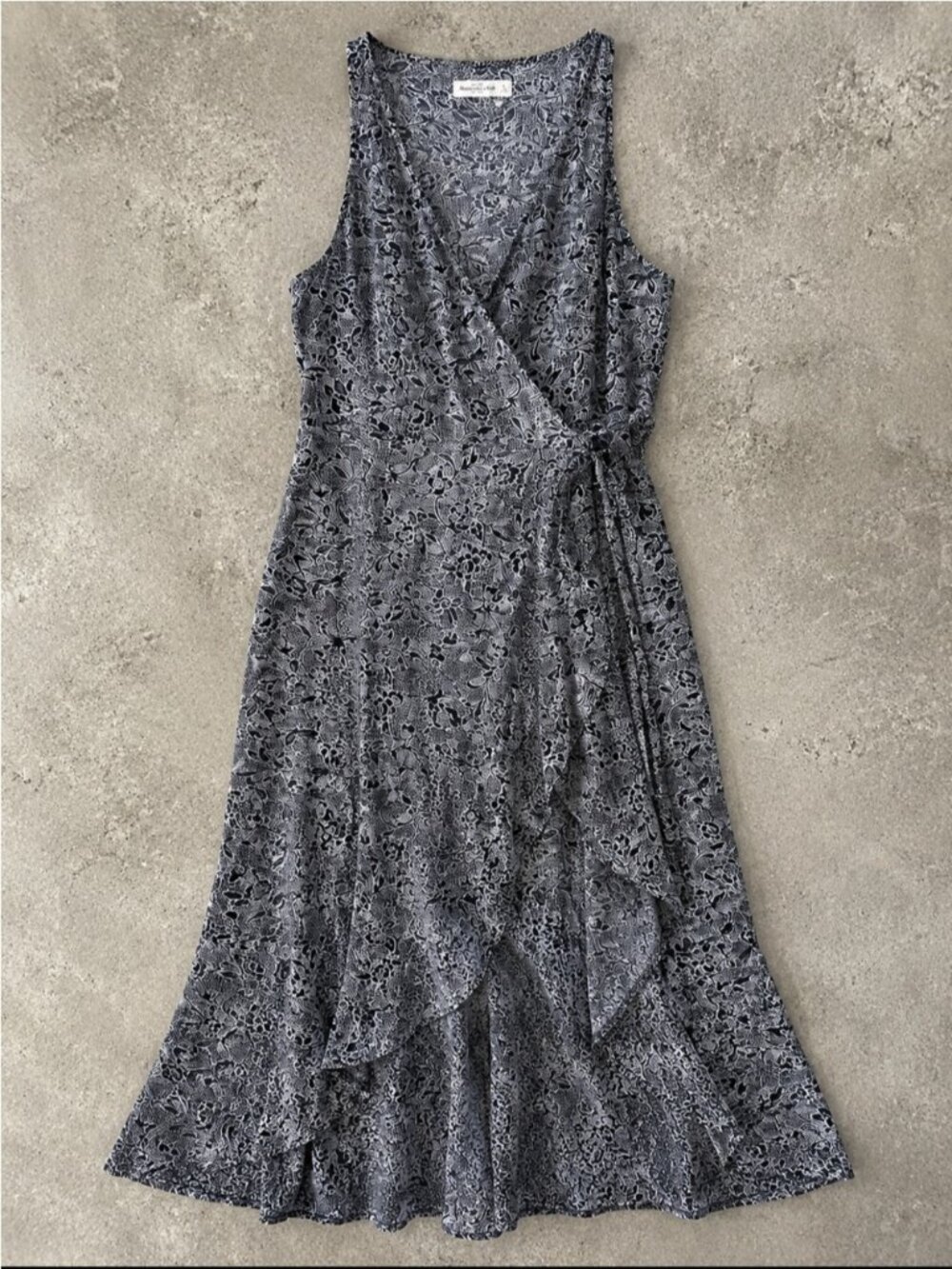 Abercrombie & Fitch Floral Wrap Midi Dress Woman Large Black White Sleeveless
